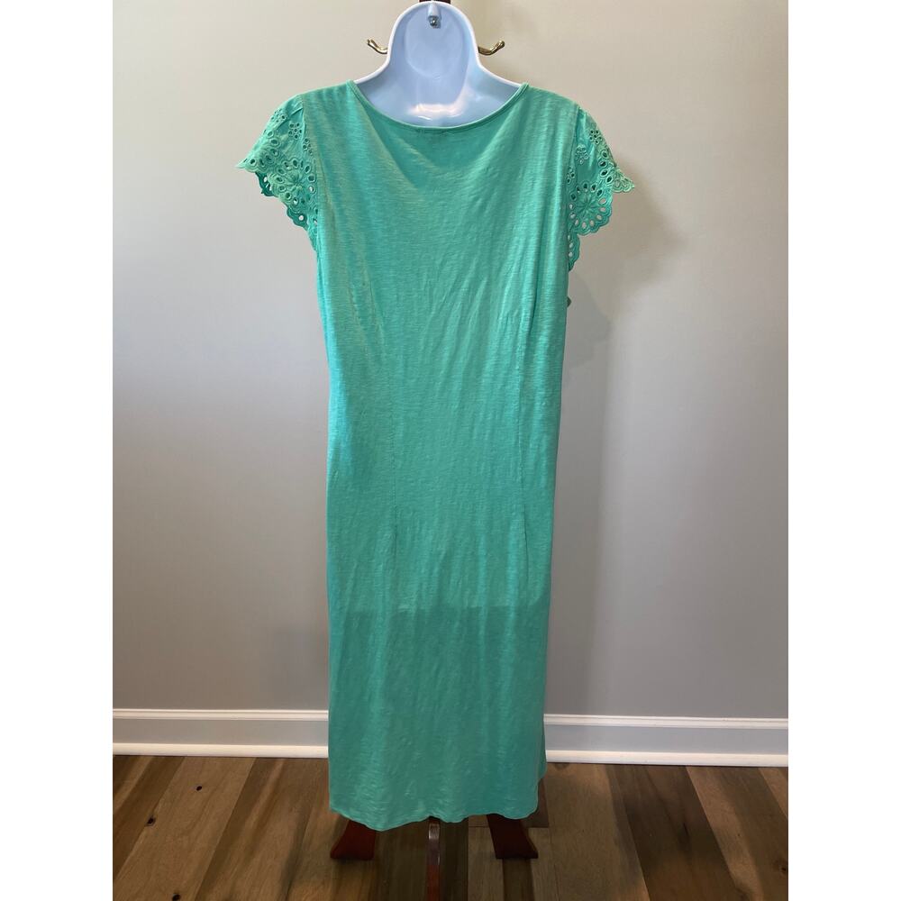 Talbots Size M Light Soft Green 100% Cotton Embroidered Boho Dress - Picture 2 of 6